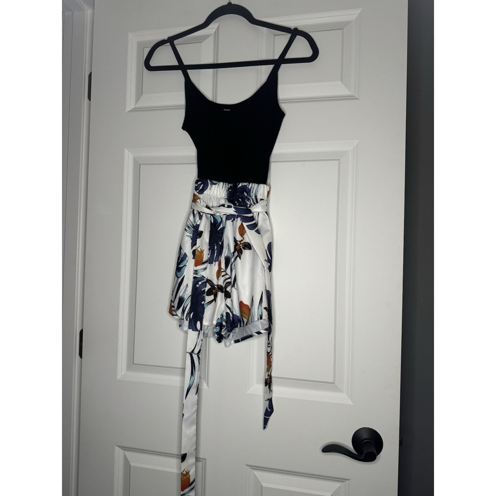 SHEIN Clasi Floral Print Spliced Jumpsuit XS W Belt Black Rib Top Vacay